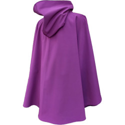 Poncho cape violet avec capuche en softshell doublé de polaire de couleur violet pressionné devant De dos