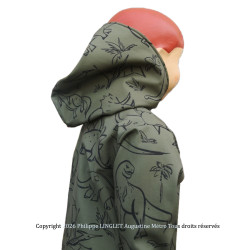 veste coupe droite pour garçon avec capuche  en softshell DINOSAURES