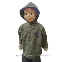 veste coupe droite pour garçon avec capuche  en softshell DINOSAURES
