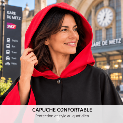 Capuche rouge doublée d'une cape bicolore Augustine Métro