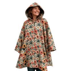 Cape avec capuche  pour adulte en softshell imprimé 'nuit d'été' doublé de micro polaire