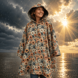 Cape avec capuche  pour adulte en softshell imprimé 'nuit d'été' doublé de micro polaire