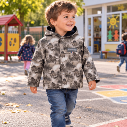 Veste Jurassique pour garçon en softshell imprimé avec capuche Augustine Métro