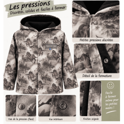 Fermeture par pressions sur le devant de la veste Jurassique enfant