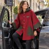 Cape avec capuche  bicolore bordeaux kaki Augustine Métro  Femme