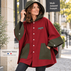 Cape avec capuche  bicolore bordeaux kaki Augustine Métro la capuche
