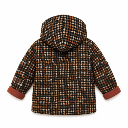 Veste avec capuche pressionnée coupe droite imprimé 'pied de coq' de dos