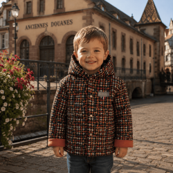 Veste enfant pour garçon avec capuche pressionnée coupe droite imprimé 'pied de coq'
