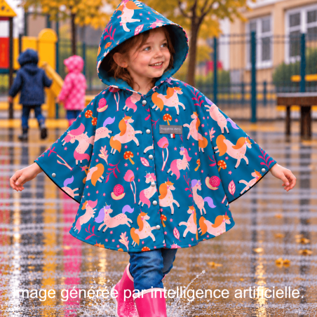 Cape enfant Lili porté sous la pluie Augustine Métro