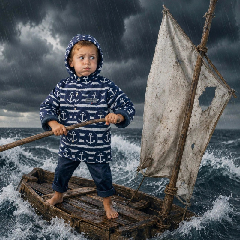 Veste coupe droite Popeye en softshell avec capuche et pressionnée sur le devant