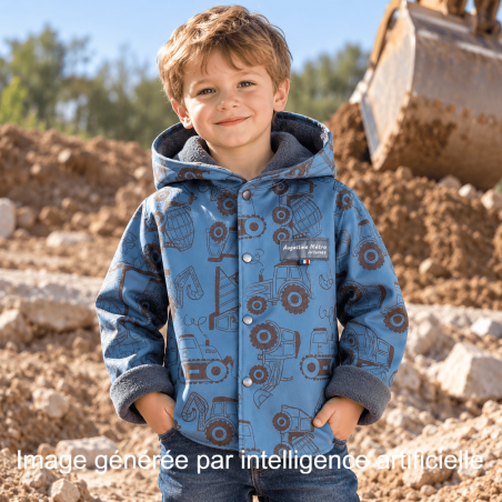Veste garçon à capuche en softshell imprimé pelleteuses doublée de micro-polaire – Augustine Métro